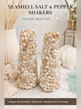 Seashell Covered Decorative Salt & Pepper Shakers Set Coastal Beach Decor